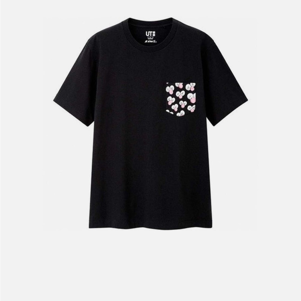 Uniqlo x KAWS: Black T-Shirt with Heart Pattern Pocket - Used